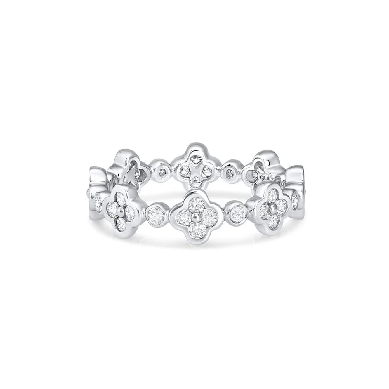 18KT WHITE GOLD FLOWER DIAMOND ETERNITY BAND