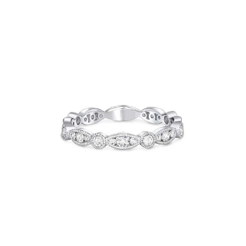 18k White Gold Diamond Round Marquise Eternity Band Ring