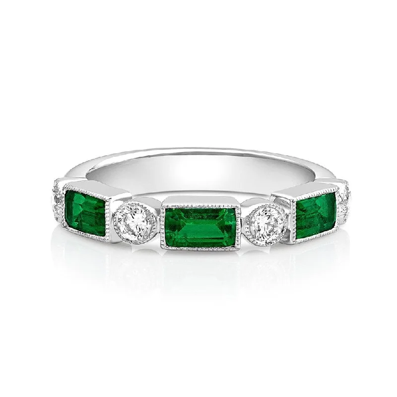 18K White Gold 0.95ctw Emerald and Diamond Half Band