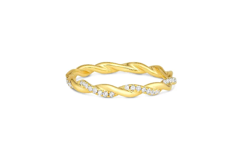 18k Yellow Gold 0.09ctw Diamond Halfway Twisted Band