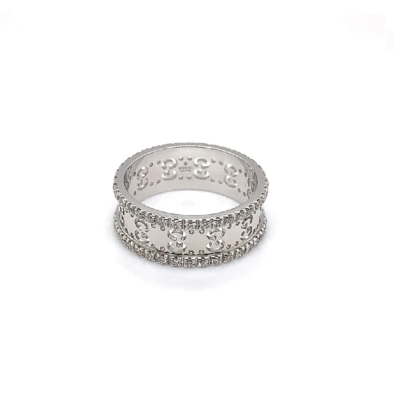 Gucci 18k White Gold Diamond Icon Ring - Estate