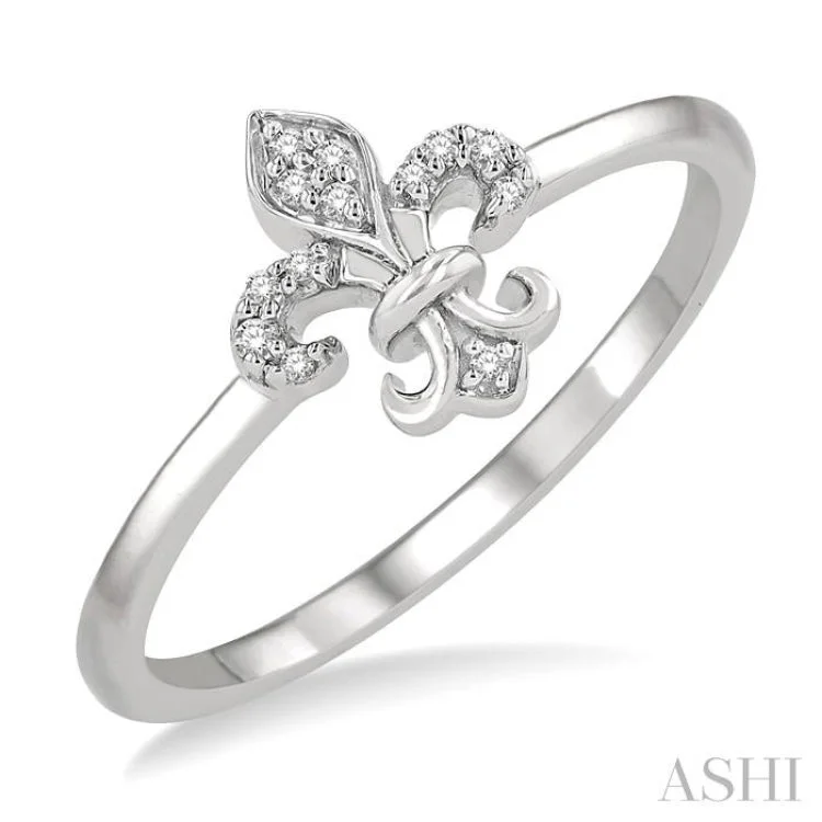 1/20 ctw Fleur De Lis Round Cut Diamond Petite Fashion Ring in 10K White Gold