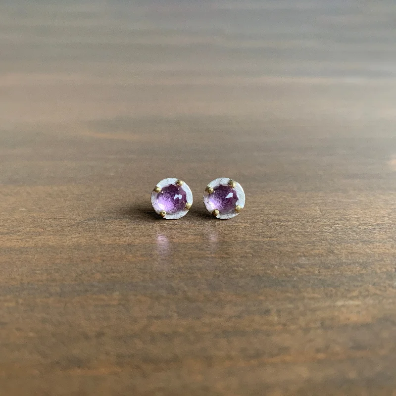 Carved Prong Set Amethyst Studs