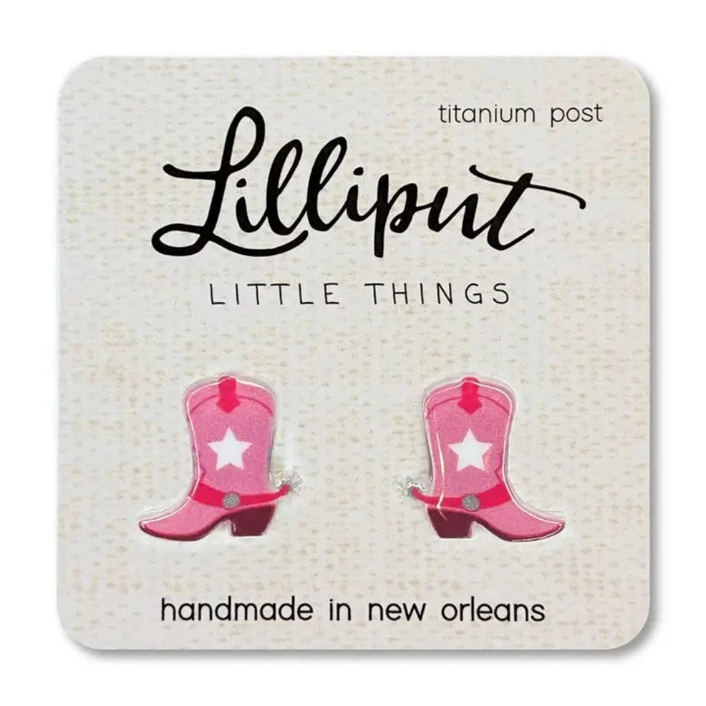 Lilliput Little Things Pink Cowgirl Boot Earrings