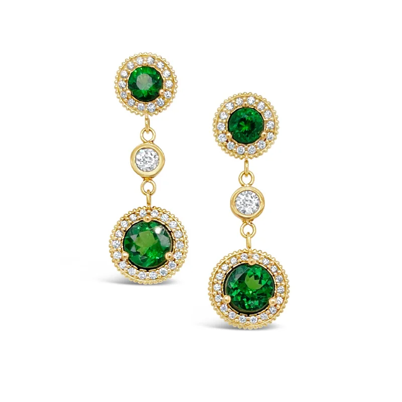 Tsavorite Garnet & Diamond Duo Drop Earrings