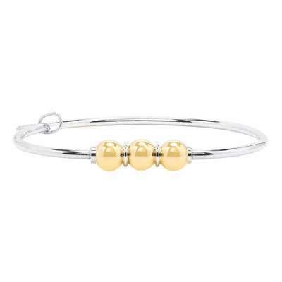 Cape Cod Triple Bead Bangle Bracelet in Sterling Silver and 14kt Yellow Gold